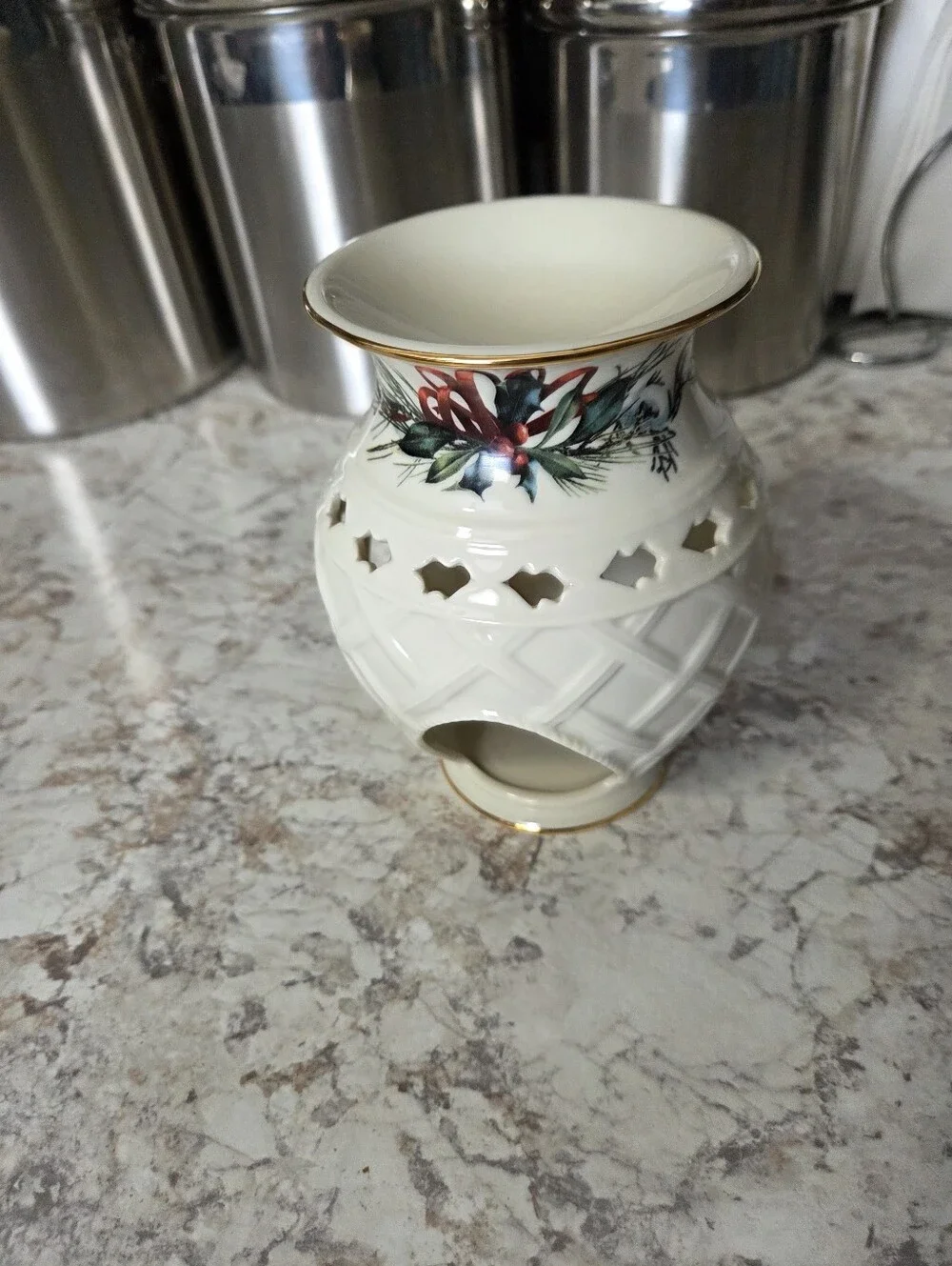 Lenox Tea light Wax Warmer Winter Greetings/Christmas Porcelain Excellent Cond.